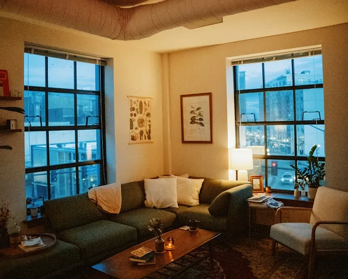 Bright, sunlit living room in a well-kept family home